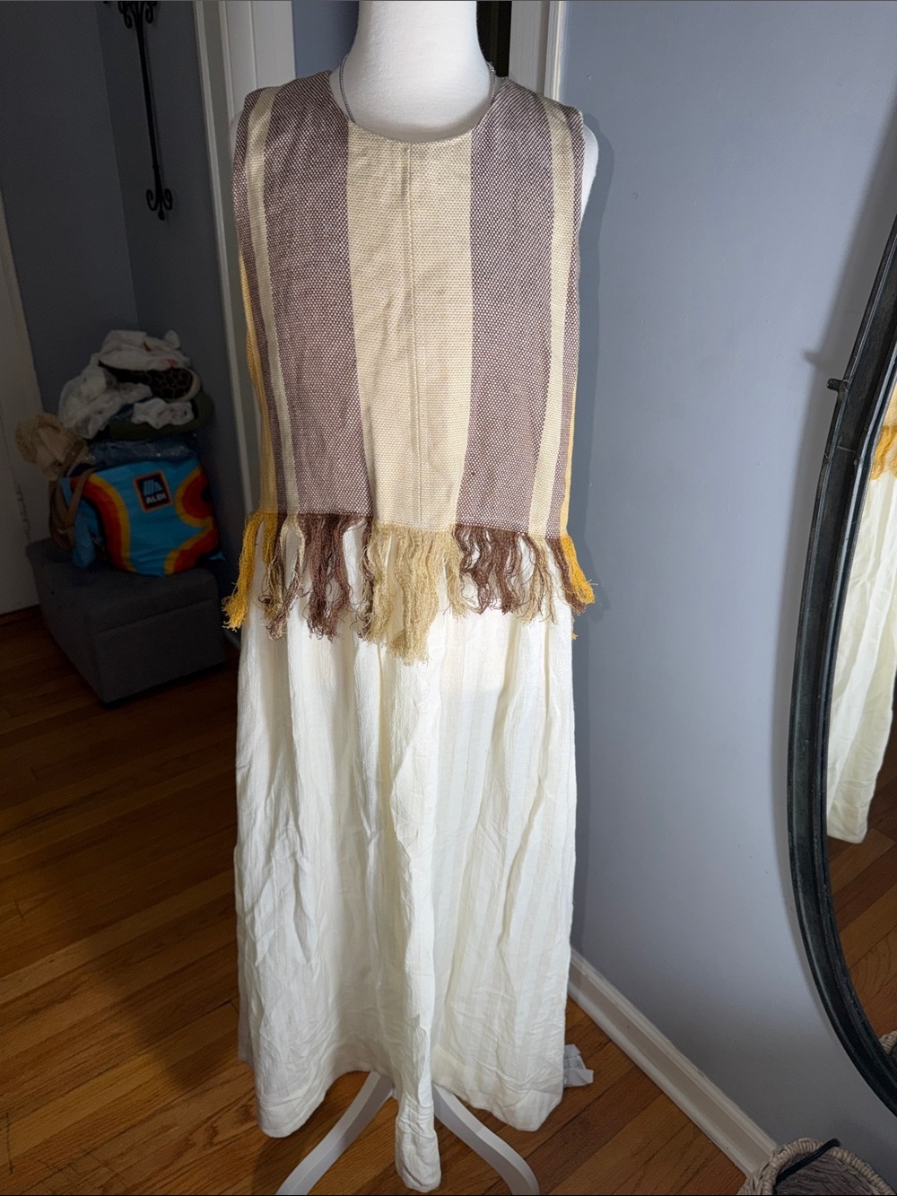 Sea New York Striped Fringe Vest in Cream, Brown & Mustard